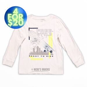 4/$20 - Carters Boys Long Sleeve Skateboard Freestyle T-Shirt White Size 7
